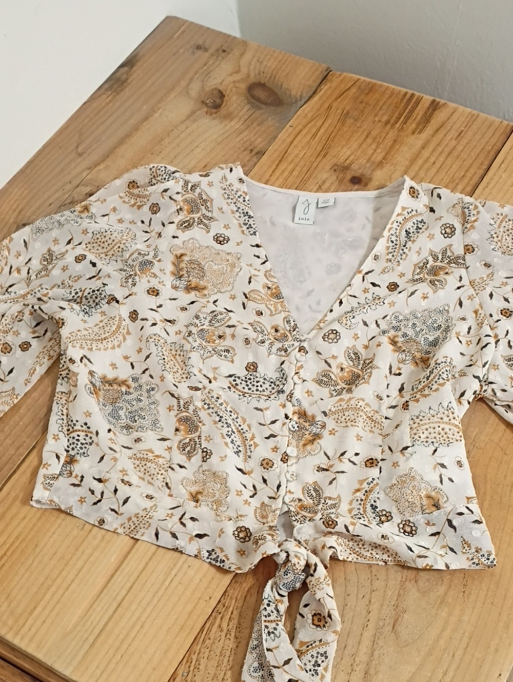 Joie Floral V-neck Button Front Knot Blouse Size S